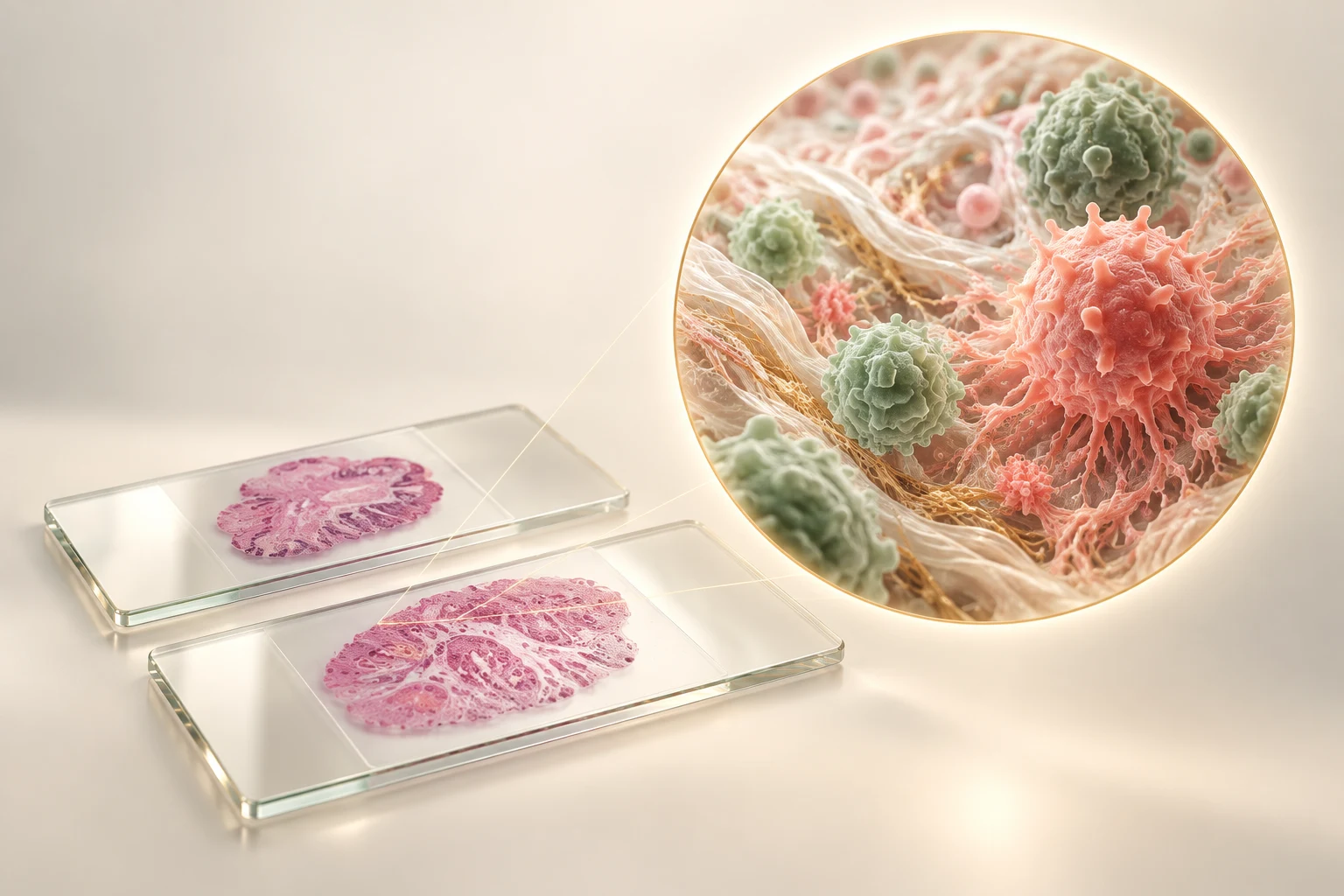 Tissue slides and magnified cellular illustration