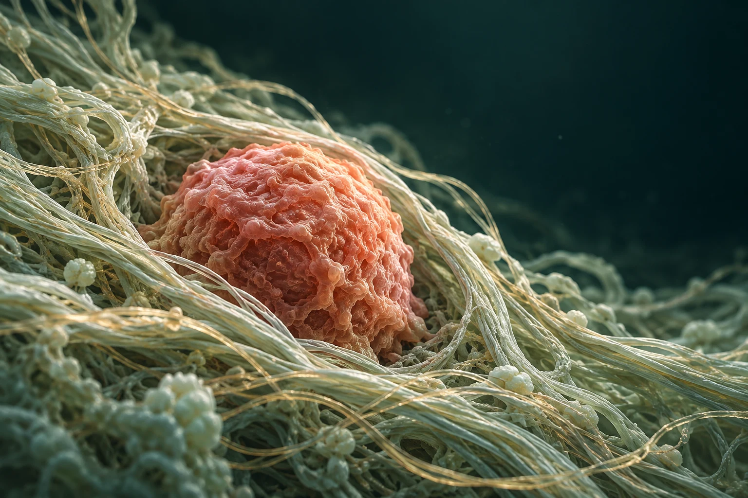 Conceptual illustration of a dormant tumor cell in surrounding tissue